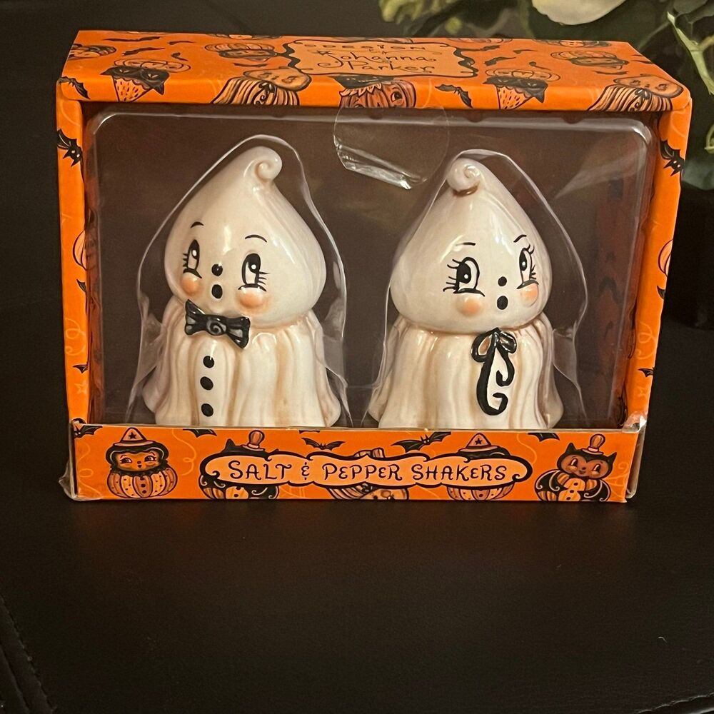 Johanna Parker Halloween Vintage Ghost Ceramic Salt and Pepper Shakers